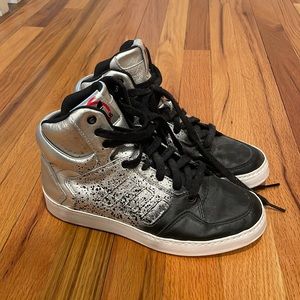 Adidas metallic silver high top sneakers - Size 6
